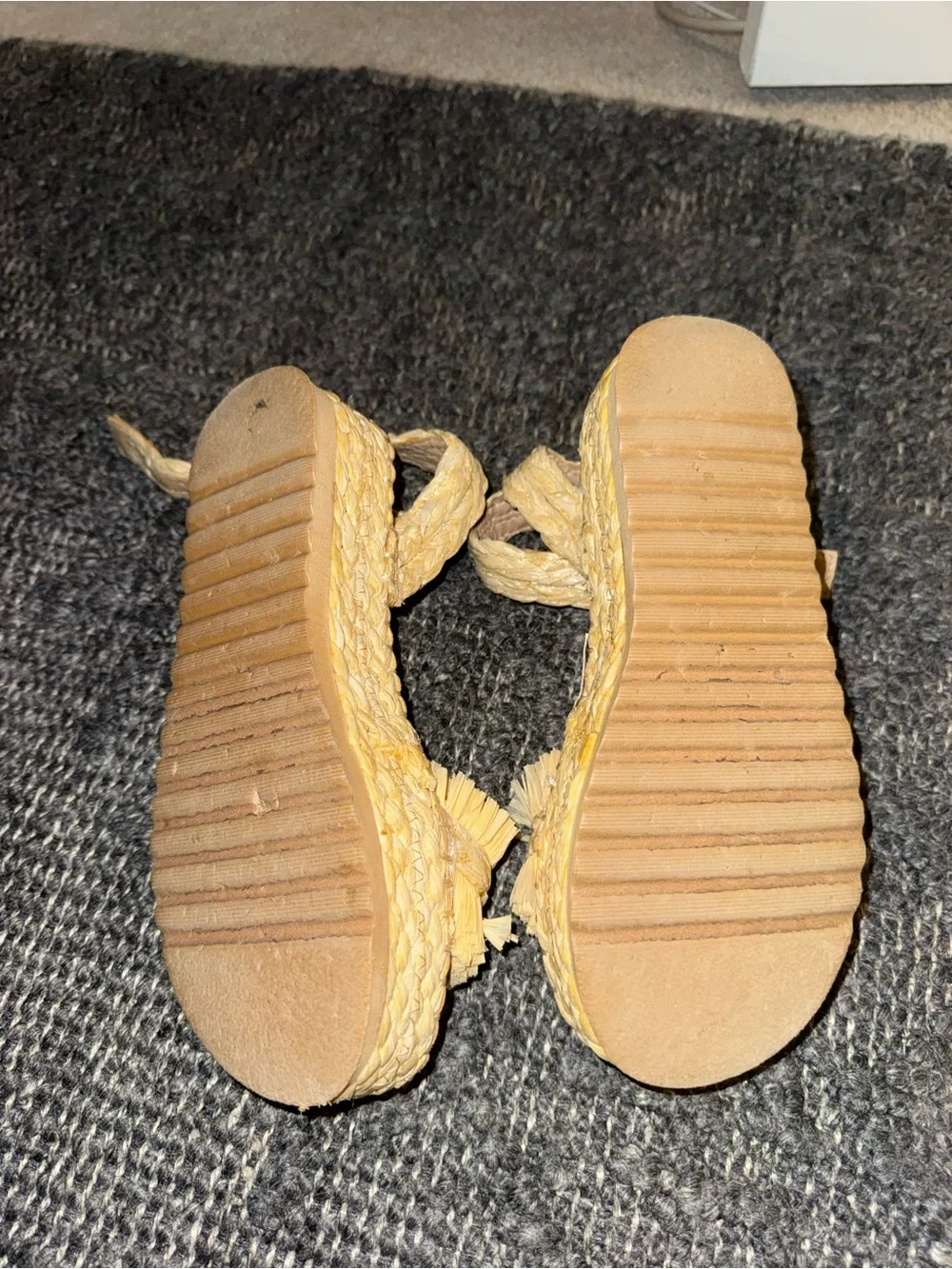 Beach Riot Yellow Raffia Platform Espadrilles with Ankle Wrap